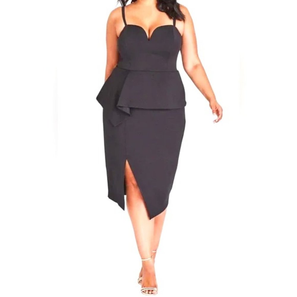 NWT CITY CHIC Screen Siren Sweetheart Neck Peplum Midi Dress Black 16